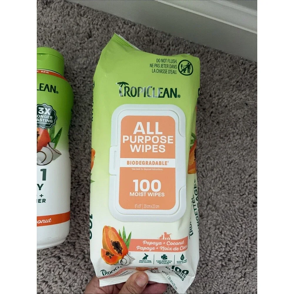 Tropiclean Dog Grooming Kit,Papaya+coconut Shampoo & conditioner, All Purpose Wi
